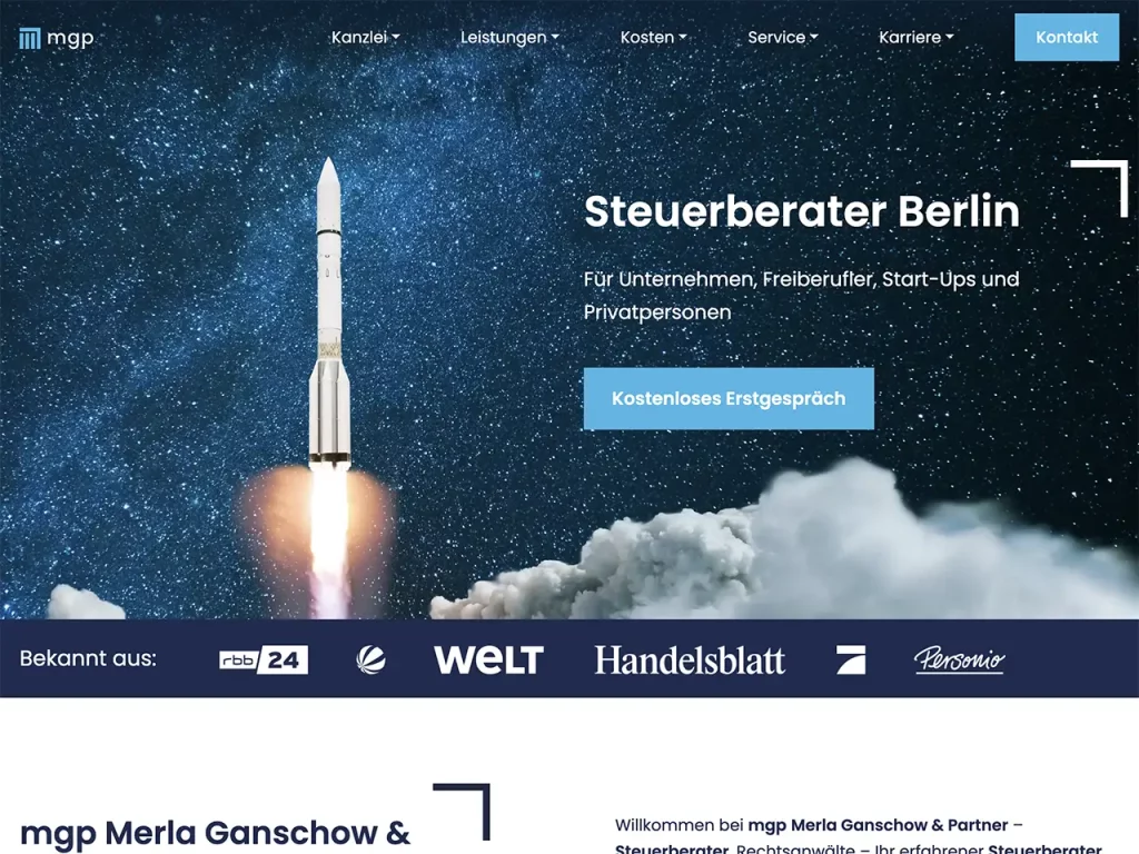 Homepage mgp Steuerberater nach Relaunch